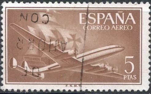 z vendido España 1955 1177 Sello º Avion Super Constellation y Nao Santa Maria 5p Timbre Espagne Spain Spagna